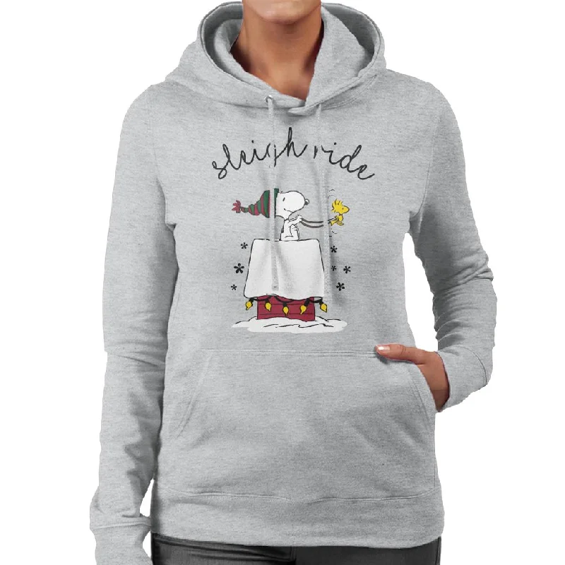 Peanuts Sleigh Ride Christmas Women's Hooded Sweatshirt Hoodie with Button Classic Timeless Peanuts Sleigh Ride Christmas Women's Hooded Sweatshirt Hoodie with Button Classic Timeless