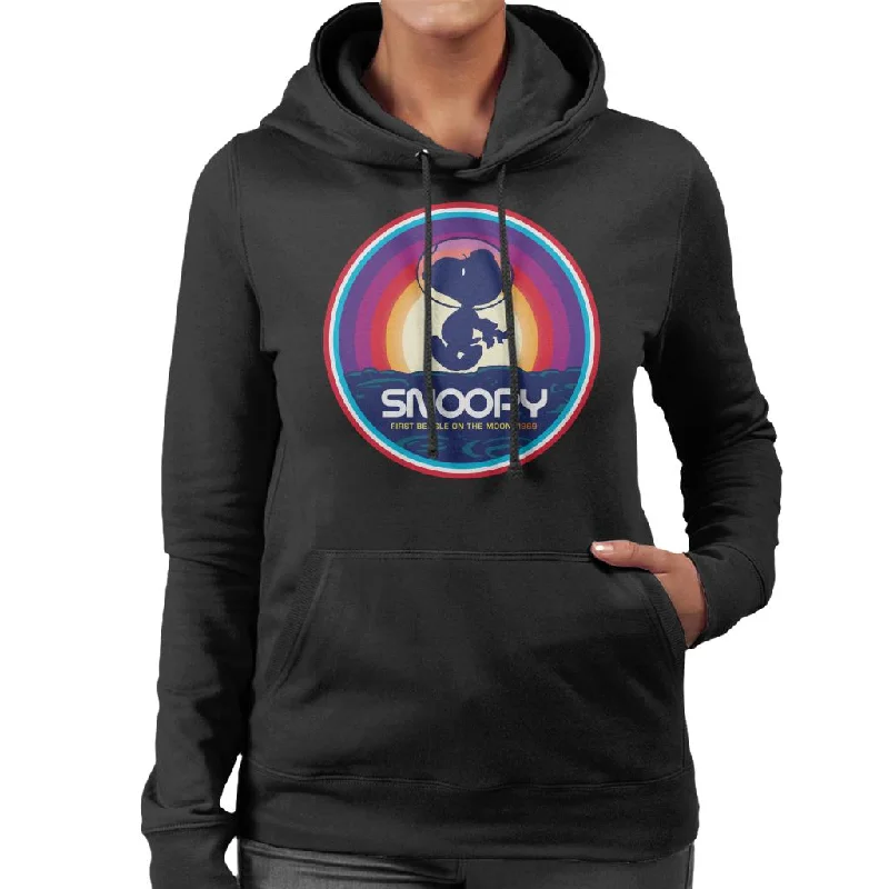 Peanuts Snoopy 1969 First Beagle On The Moon Sunset Women's Hooded Sweatshirt Hoodie with Crew Neck Simple Timeless Peanuts Snoopy 1969 First Beagle On The Moon Sunset Women's Hooded Sweatshirt Hoodie with Crew Neck Simple Timeless
