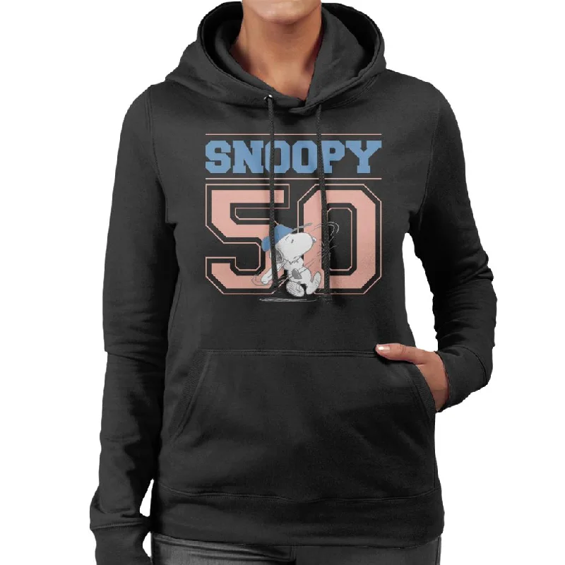 Peanuts Snoopy 50 Baseball Swing Women's Hooded Sweatshirt Hoodie with Mesh Breathable Sporty Peanuts Snoopy 50 Baseball Swing Women's Hooded Sweatshirt Hoodie with Mesh Breathable Sporty