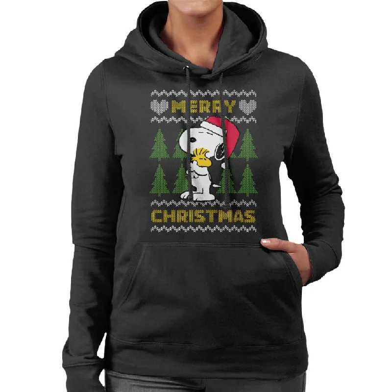 Peanuts Snoopy Hugs Merry Christmas Knit Pattern Women's Hooded Sweatshirt Cotton Hoodie Fleece Lining Warmth Peanuts Snoopy Hugs Merry Christmas Knit Pattern Women's Hooded Sweatshirt Cotton Hoodie Fleece Lining Warmth