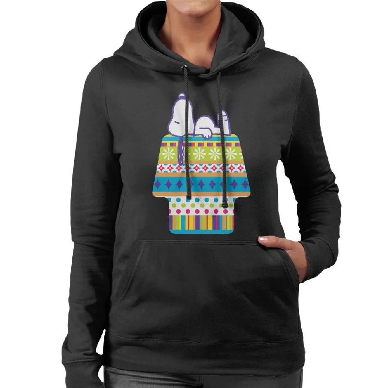 Peanuts Snoopy Lying On Colourful Kennel Women's Hooded Sweatshirt Hoodie with Front Slit Layering Stylish Peanuts Snoopy Lying On Colourful Kennel Women's Hooded Sweatshirt Hoodie with Front Slit Layering Stylish