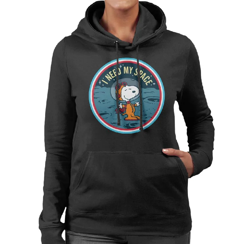 Peanuts Snoopy On The Moon I Need My Space Women's Hooded Sweatshirt Hoodie with Puffed Sleeves Voluminous Trendy