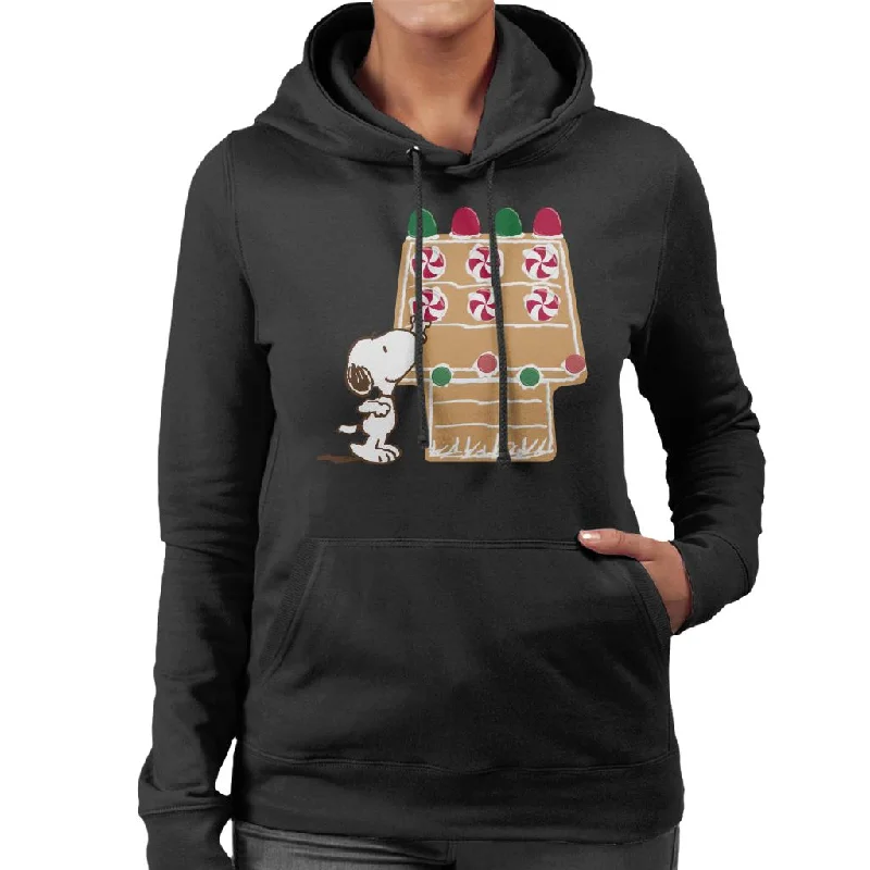 Peanuts Snoopy Reaching For Candy Cane Women's Hooded Sweatshirt Hoodie with Hem Embroidery Detailed Premium Peanuts Snoopy Reaching For Candy Cane Women's Hooded Sweatshirt Hoodie with Hem Embroidery Detailed Premium