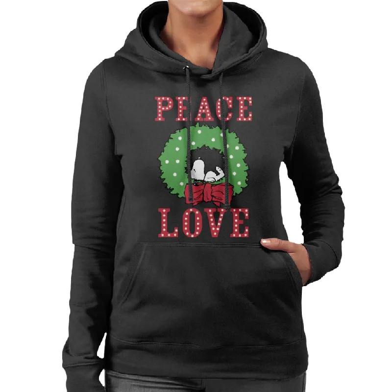 Peanuts Snoopy Sleeping In A Holly Wreath Women's Hooded Sweatshirt Hoodie with Relaxed Fit Easy Casual Peanuts Snoopy Sleeping In A Holly Wreath Women's Hooded Sweatshirt Hoodie with Relaxed Fit Easy Casual