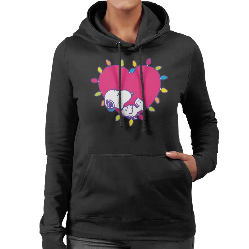Peanuts Snoopy Sleeping In A Lit Up Pink Heart Women's Hooded Sweatshirt Hoodie with Toggle Buttons Decorative Unique Peanuts Snoopy Sleeping In A Lit Up Pink Heart Women's Hooded Sweatshirt Hoodie with Toggle Buttons Decorative Unique