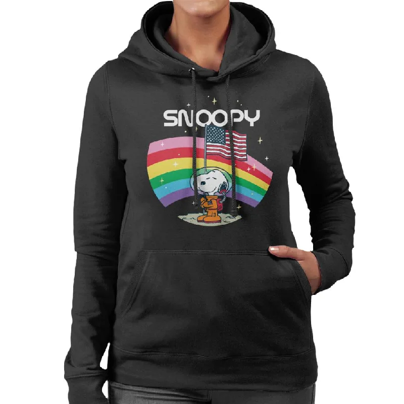 Peanuts Snoopy Starry Rainbow Moon Women's Hooded Sweatshirt Hoodie with Thumb Holes Functional Cozy