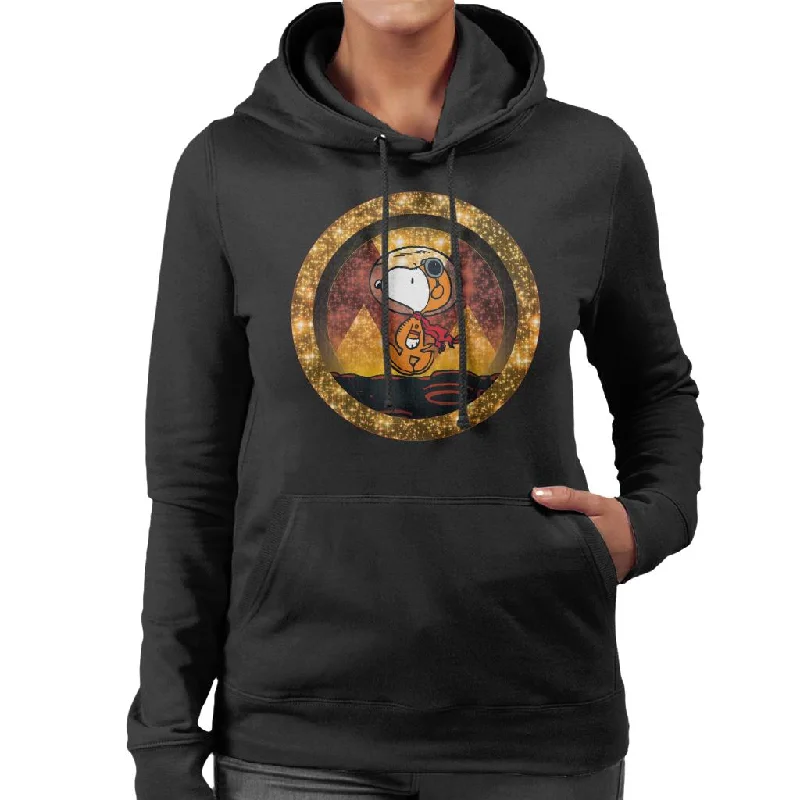 Peanuts Snoopy Walking Through Intergalactic Stars Women's Hooded Sweatshirt Hoodie with Hem Raw Edge Edgy Unfinished