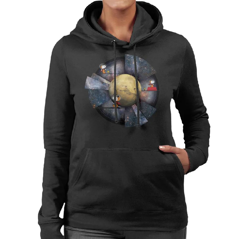 Peanuts Snoopy Woodstock Outer Space Montage Women's Hooded Sweatshirt Hoodie with Hem Drawcord Adjustable Customizable Peanuts Snoopy Woodstock Outer Space Montage Women's Hooded Sweatshirt Hoodie with Hem Drawcord Adjustable Customizable