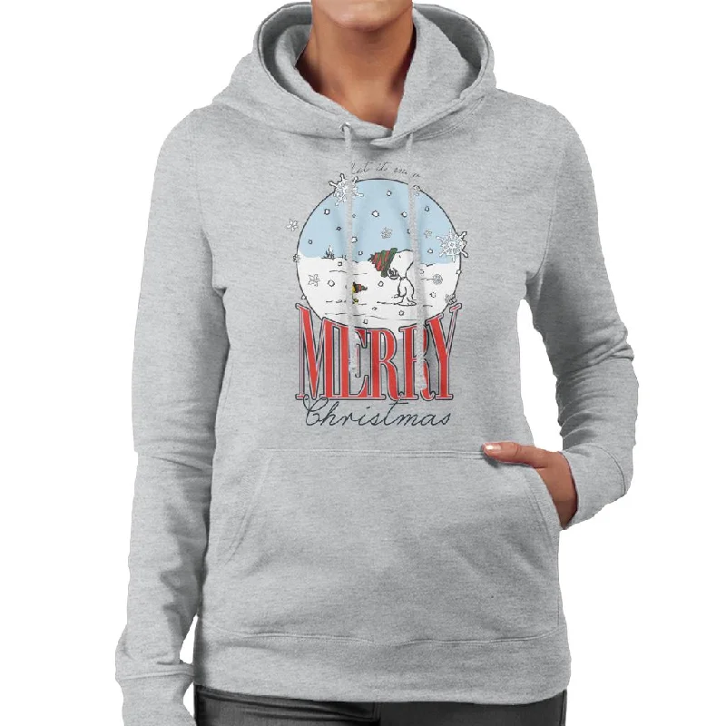 Peanuts Snow Globe Merry Christmas Women's Hooded Sweatshirt Hoodie with Velcro Closure Adjustable Secure Peanuts Snow Globe Merry Christmas Women's Hooded Sweatshirt Hoodie with Velcro Closure Adjustable Secure