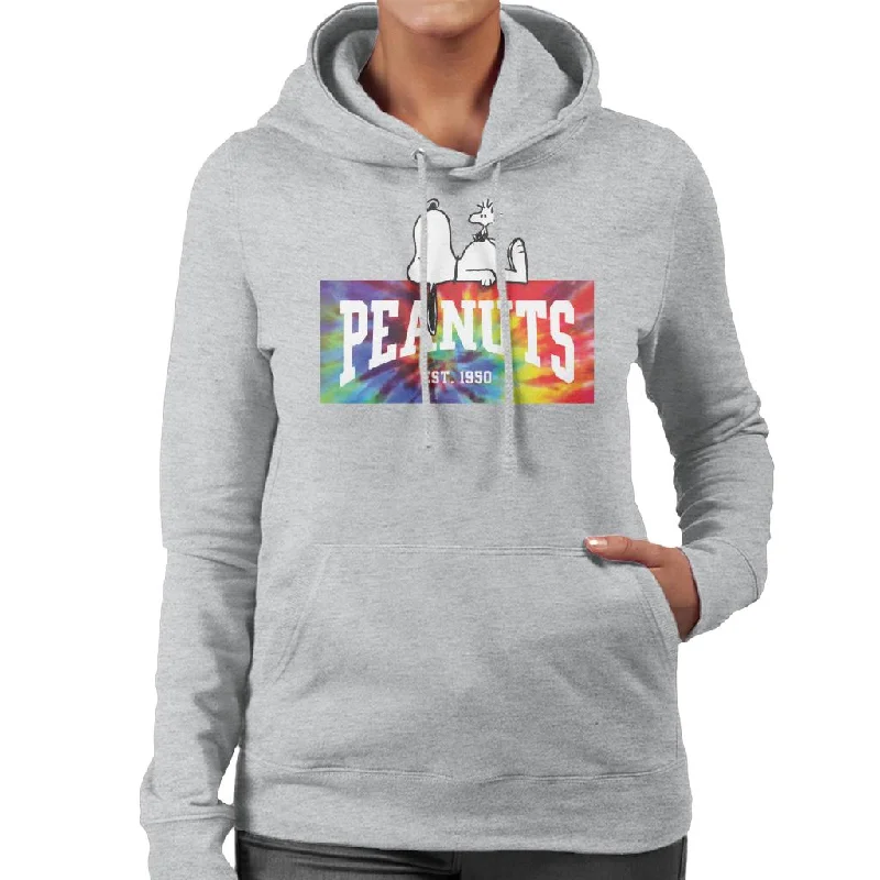 Peanuts Tie Dye Logo Women's Hooded Sweatshirt Hoodie with Sequins Glamorous Eye-catching Peanuts Tie Dye Logo Women's Hooded Sweatshirt Hoodie with Sequins Glamorous Eye-catching
