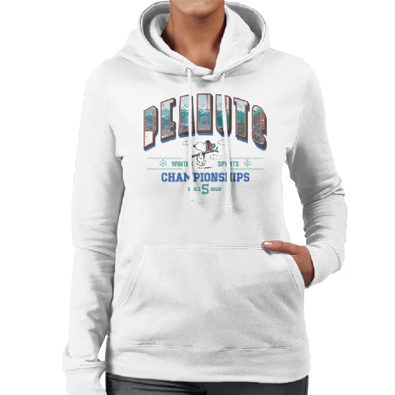 Peanuts Winter Sports Championships Women's Hooded Sweatshirt Hoodie with V-Neck Classic Versatile Peanuts Winter Sports Championships Women's Hooded Sweatshirt Hoodie with V-Neck Classic Versatile