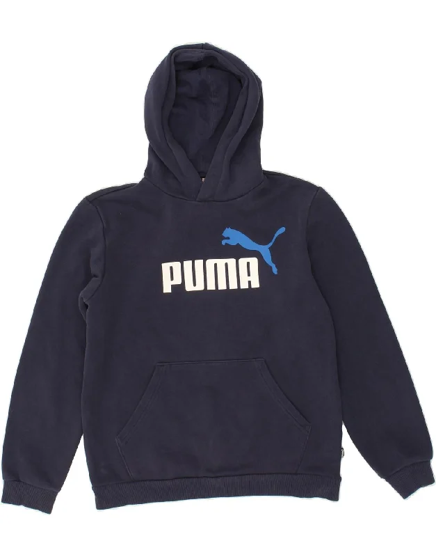 PUMA Boys Graphic Hoodie Jumper 13-14 Years Navy Blue Cotton Hoodie with Strings Custom Fit Adjustable PUMA Boys Graphic Hoodie Jumper 13-14 Years Navy Blue Cotton Hoodie with Strings Custom Fit Adjustable