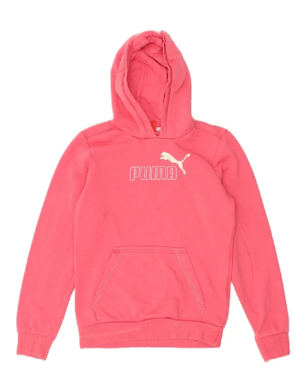 PUMA Girls Graphic Hoodie Jumper 11-12 Years Large Pink Cotton Hoodie with Lining Warm Insulated PUMA Girls Graphic Hoodie Jumper 11-12 Years Large Pink Cotton Hoodie with Lining Warm Insulated