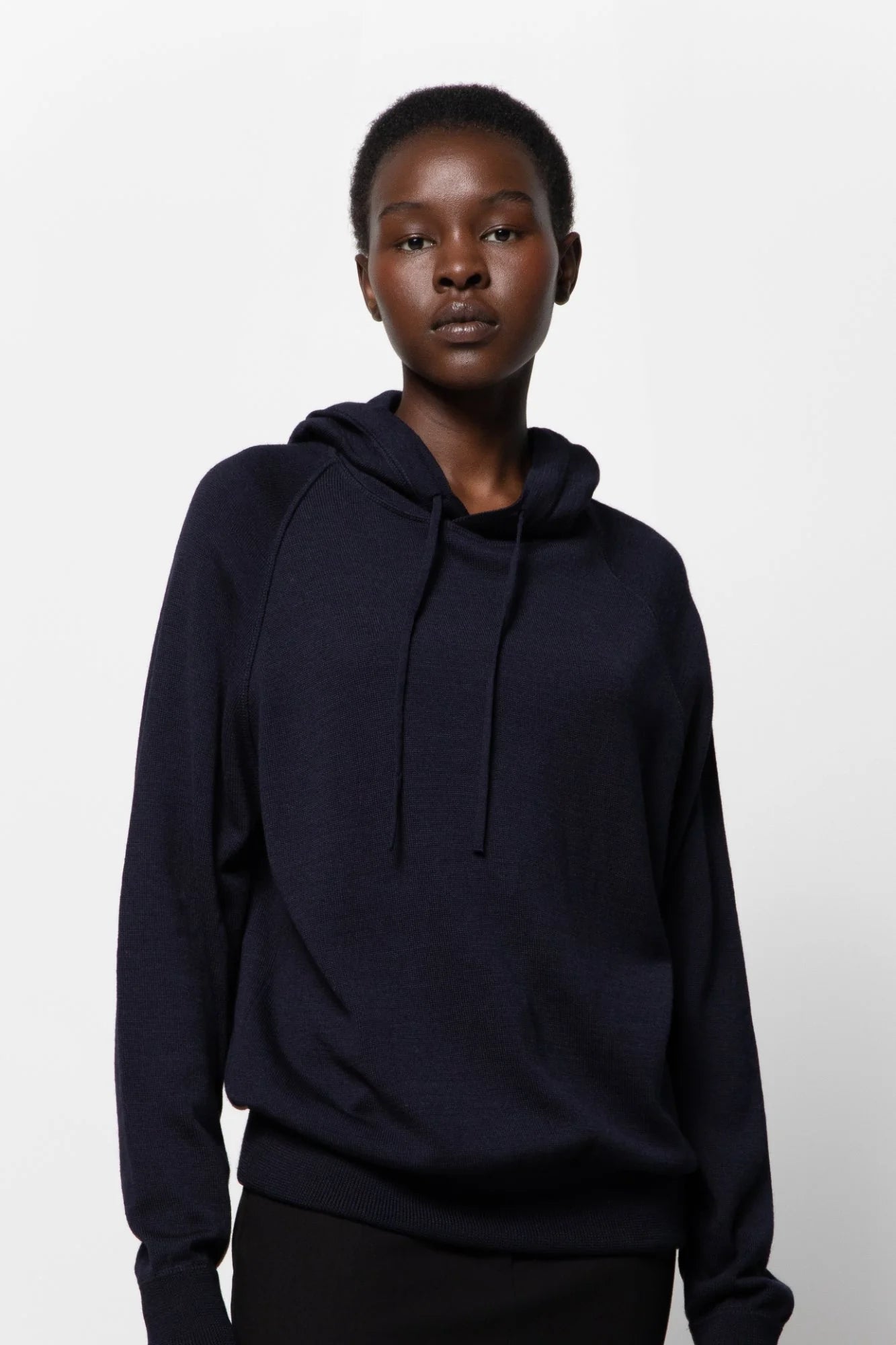 Rhea Merino Hoody Navy Hoodie with Strings Custom Fit Adjustable