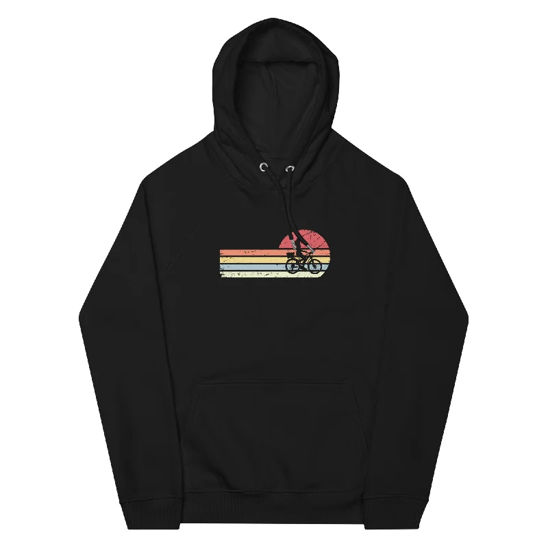 Sonne und Retro Linies - Frau Radfahren - Unisex Premium Organic Hoodie Hoodie with Hem Raw Edge Edgy Unfinished Sonne und Retro Linies - Frau Radfahren - Unisex Premium Organic Hoodie Hoodie with Hem Raw Edge Edgy Unfinished