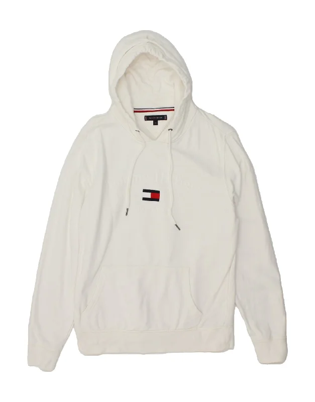 TOMMY HILFIGER Womens Graphic Hoodie Jumper UK 14 Medium White Cotton Hoodie with Rolled Sleeves Casual Relaxed TOMMY HILFIGER Womens Graphic Hoodie Jumper UK 14 Medium White Cotton Hoodie with Rolled Sleeves Casual Relaxed
