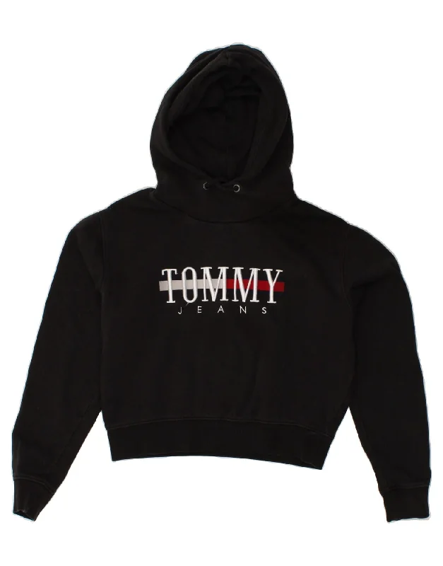 TOMMY HILFIGER Womens Oversized Crop Graphic Hoodie Jumper UK 6 XS Black Hoodie with Rhinestones Sparkly Elegant TOMMY HILFIGER Womens Oversized Crop Graphic Hoodie Jumper UK 6 XS Black Hoodie with Rhinestones Sparkly Elegant