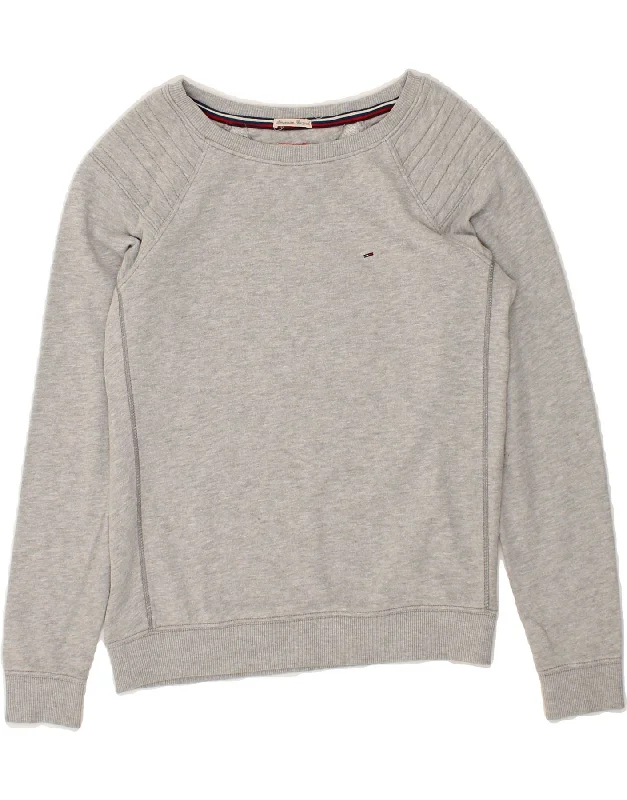 TOMMY HILFIGER Womens Sweatshirt Jumper UK 10 Small Grey Cotton Hoodie with Snap Buttons Easy Quick TOMMY HILFIGER Womens Sweatshirt Jumper UK 10 Small Grey Cotton Hoodie with Snap Buttons Easy Quick