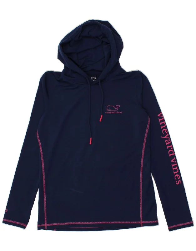 VINEYARD VINES Womens Graphic Hoodie Jumper UK 10 Small Navy Blue Hoodie with Contrast Stitching Detailed Premium VINEYARD VINES Womens Graphic Hoodie Jumper UK 10 Small Navy Blue Hoodie with Contrast Stitching Detailed Premium