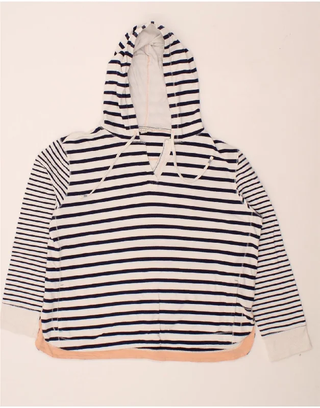 WHITE STUFF Womens Hoodie Jumper UK 14 Large White Striped Cotton Hoodie with Velcro Closure Adjustable Secure WHITE STUFF Womens Hoodie Jumper UK 14 Large White Striped Cotton Hoodie with Velcro Closure Adjustable Secure