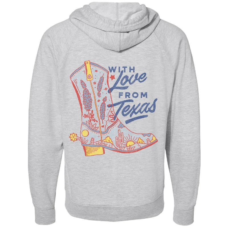 With Love Texas Raglan Zipper Hoodie Hoodie with Distressed Vintage Worn