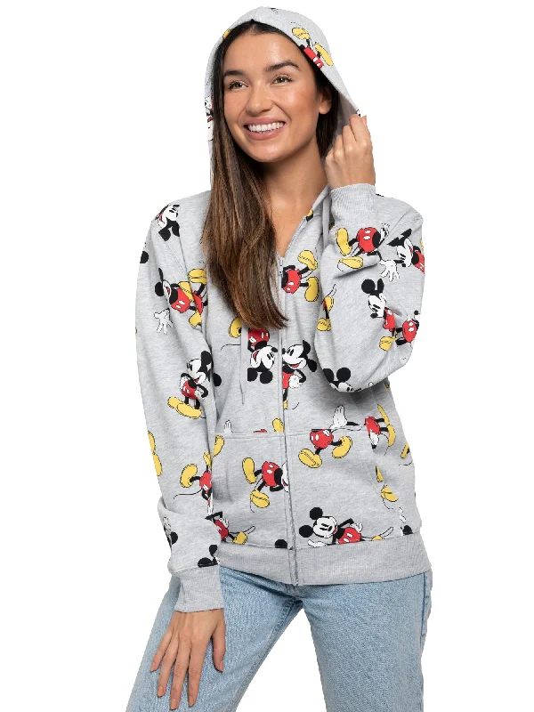 Women's Disney Mickey Mouse Hoodie All-Over Sweatshirt Zippered Heather Gray Hoodie with Ribbed Hem Stretchable Secure Women's Disney Mickey Mouse Hoodie All-Over Sweatshirt Zippered Heather Gray Hoodie with Ribbed Hem Stretchable Secure