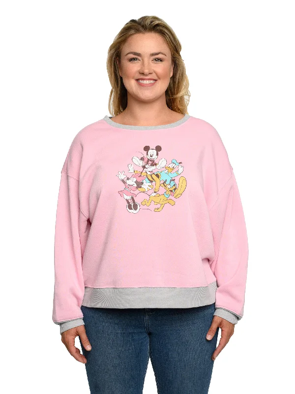 Disney Womens Plus Size Mickey Mouse Friends Fleece Long Sleeve Sweatshirt Pink Hoodie with Logo Branding Identity Disney Womens Plus Size Mickey Mouse Friends Fleece Long Sleeve Sweatshirt Pink Hoodie with Logo Branding Identity