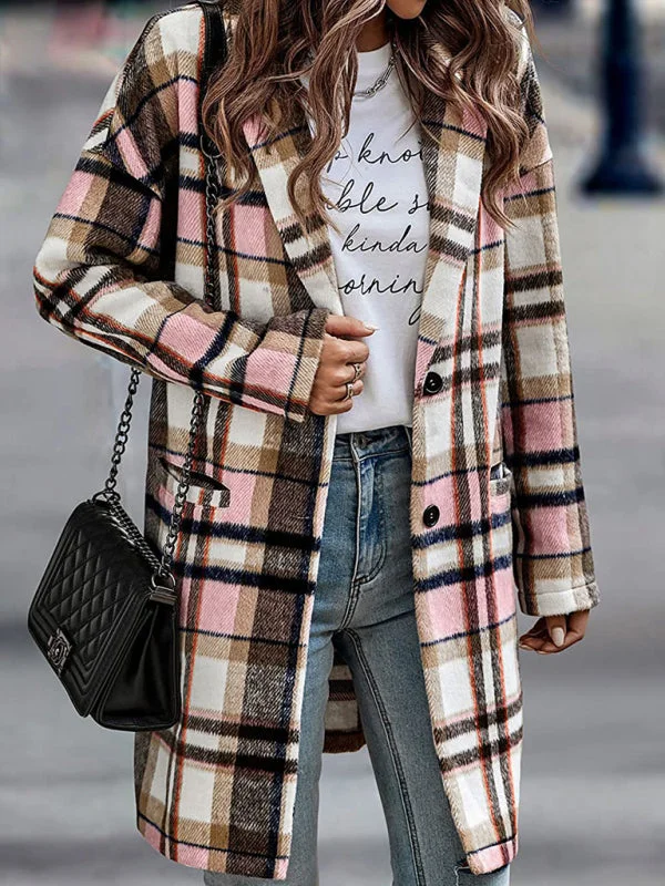 FZ women's lapel pocket plaid wool jacket Insulated Jacket Fitted Jacket Loose Jacket FZ women's lapel pocket plaid wool jacket Insulated Jacket Fitted Jacket Loose Jacket