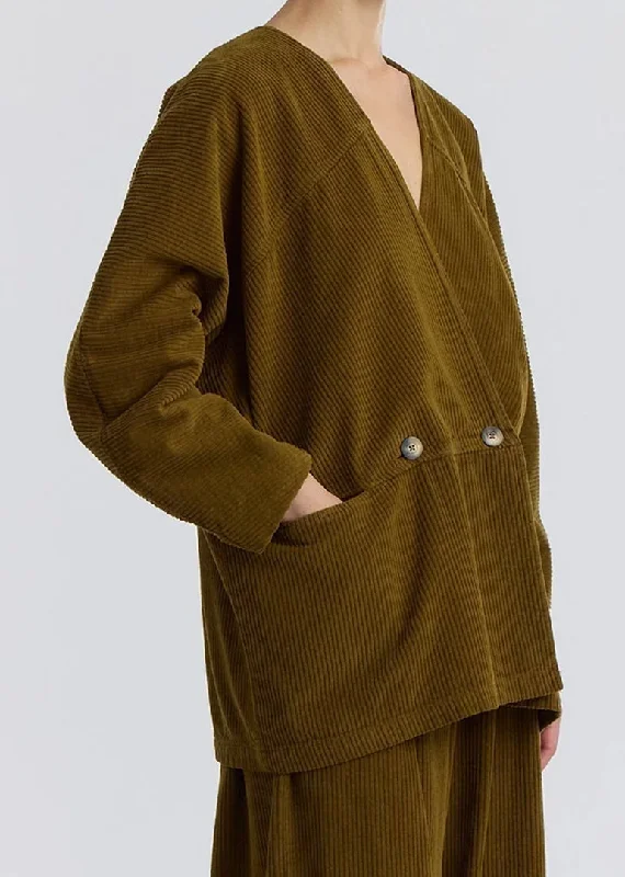 Black Crane - Corduroy Geometric Jacket in Dark Olive Chenille Jacket Brocade Jacket Lace Jacket Black Crane - Corduroy Geometric Jacket in Dark Olive Chenille Jacket Brocade Jacket Lace Jacket