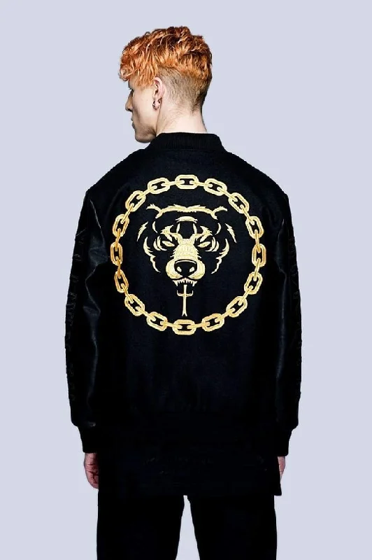 Death Adder Chain Gold Varsity Jacket - Unisex Tailored Jacket Straight Jacket A-Line Jacket
