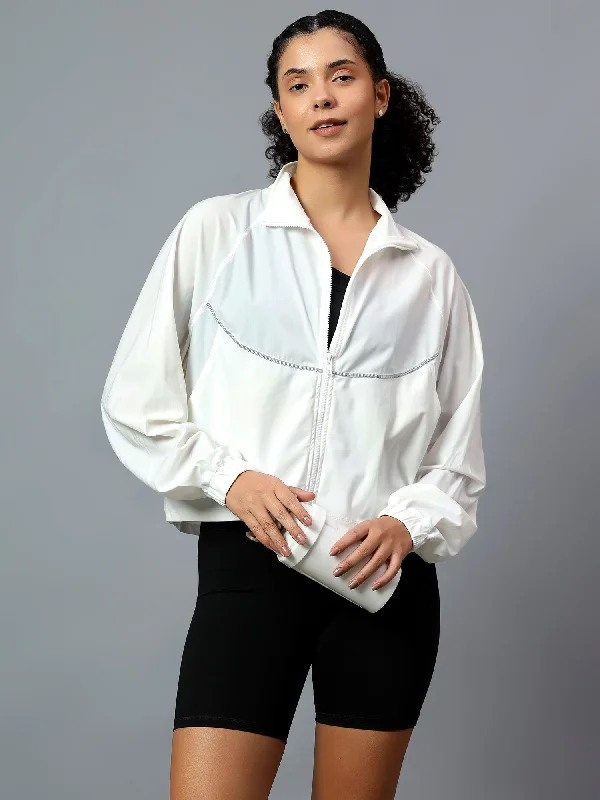 Fitkin Women White Super Light Sporty Track Jacket Belted Jacket Elasticated Jacket Padded Jacket Fitkin Women White Super Light Sporty Track Jacket Belted Jacket Elasticated Jacket Padded Jacket