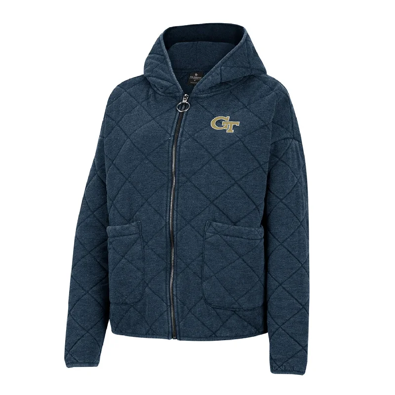 Ladies Georgia Tech Yellow Jackets Jamie Quilted Hooded Navy Jacket Wool Fabric Cashmere Fabric Tweed Fabric Ladies Georgia Tech Yellow Jackets Jamie Quilted Hooded Navy Jacket Wool Fabric Cashmere Fabric Tweed Fabric