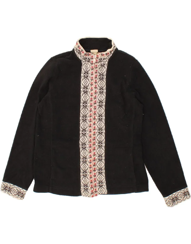 L.L.BEAN Womens Fleece Jacket UK 14 Medium Black Fair Isle Polyester Print Jacket Jacquard Jacket Patchwork Jacket L.L.BEAN Womens Fleece Jacket UK 14 Medium Black Fair Isle Polyester Print Jacket Jacquard Jacket Patchwork Jacket