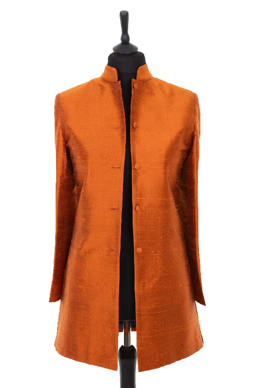 Long Nehru Jacket in Burnt Orange Bomber Jacket Anorak Windbreaker