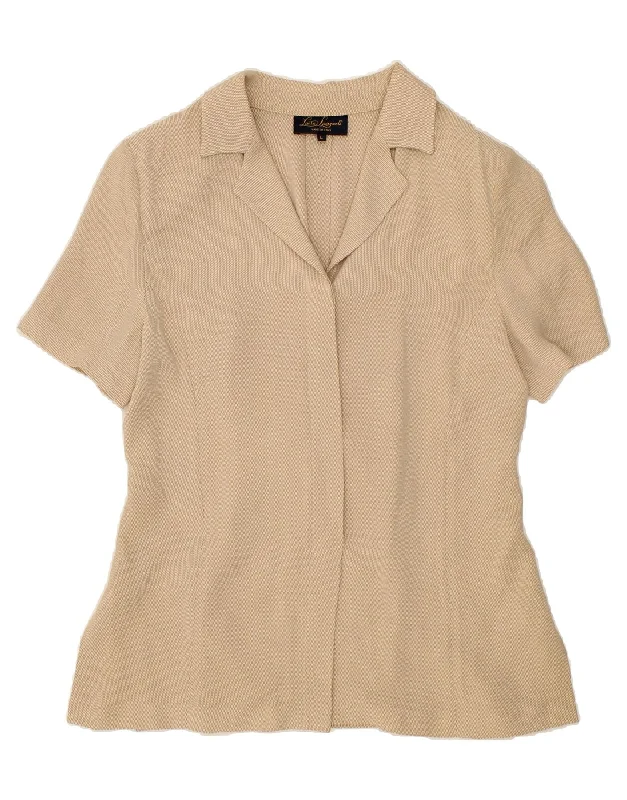 LUISA SPAGNOLI Womens Short Sleeve Blazer Jacket UK 14 Large Beige Acetate Welt Pockets Slit Pockets Flap Pockets