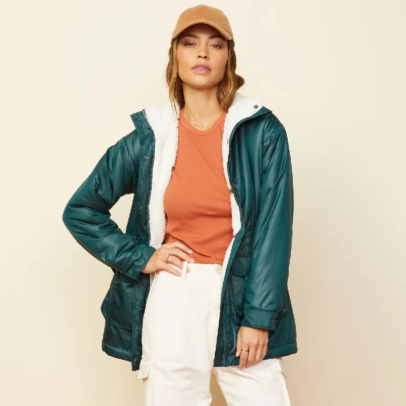 Reversible Sherpa Lined Jacket Hooded Jacket Caped Jacket Shawl Collar Jacket