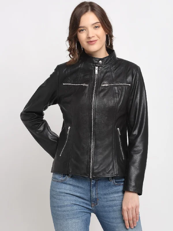 Teakwood Genuine Leathers Women`s Black Jacket Fleece Fabric Down Fabric Feather Fabric Teakwood Genuine Leathers Women`s Black Jacket Fleece Fabric Down Fabric Feather Fabric