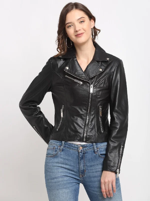 Teakwood Genuine Leathers Women`s Black Jacket Notch Collar Jacket Peter Pan Collar Jacket Cowl Neck Jacket Teakwood Genuine Leathers Women`s Black Jacket Notch Collar Jacket Peter Pan Collar Jacket Cowl Neck Jacket