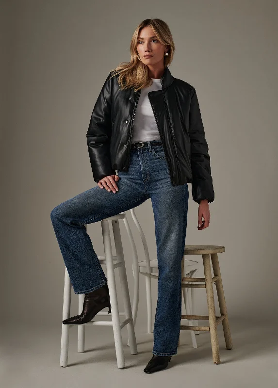 THE KIKI VEGAN LEATHER BOMBER JACKET Elasticated Jacket Padded Jacket Insulated Jacket THE KIKI VEGAN LEATHER BOMBER JACKET Elasticated Jacket Padded Jacket Insulated Jacket