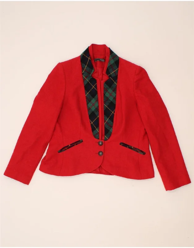 VINTAGE Womens 2 Button Blazer Jacket IT 46 Large Red Wool Ribbed Jacket Pleated Jacket Ruffled Jacket VINTAGE Womens 2 Button Blazer Jacket IT 46 Large Red Wool Ribbed Jacket Pleated Jacket Ruffled Jacket