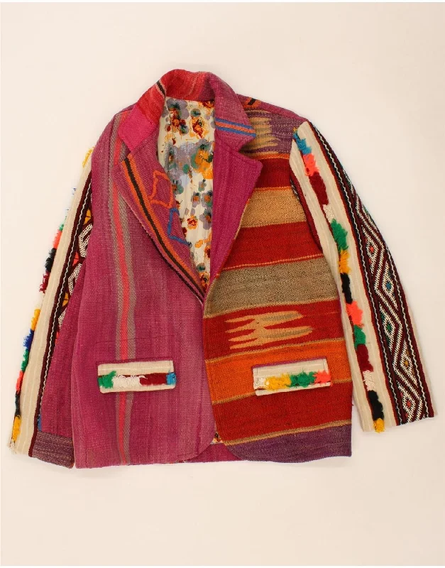 VINTAGE Womens Blazer Jacket UK 20 2XL Multicoloured Patchwork Aztec Nylon Fabric Polyester Fabric Spandex Fabric VINTAGE Womens Blazer Jacket UK 20 2XL Multicoloured Patchwork Aztec Nylon Fabric Polyester Fabric Spandex Fabric