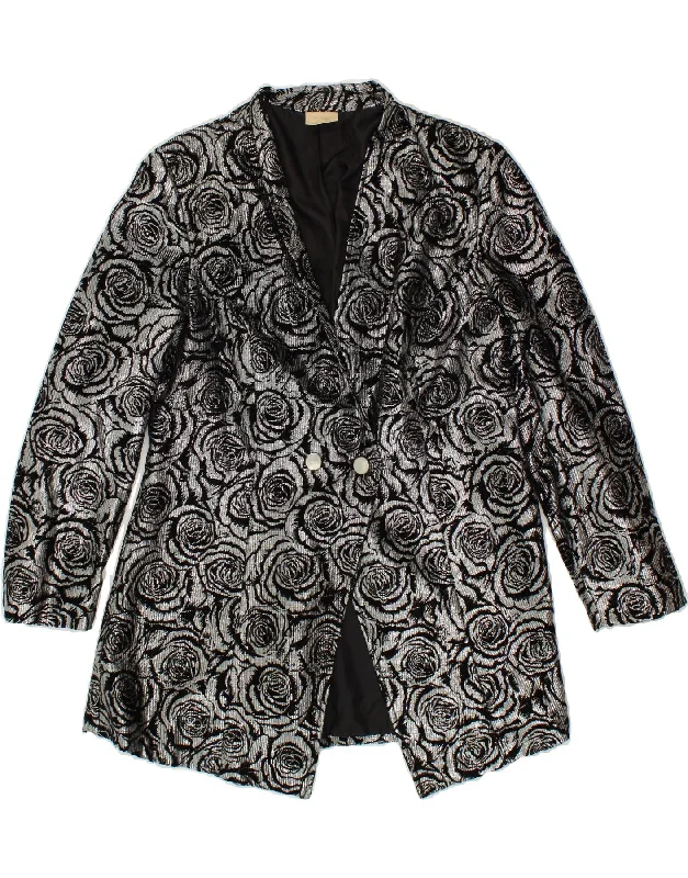 VINTAGE Womens Double Breasted Blazer Jacket IT 42 Medium Silver Floral Oversized Jacket Tailored Jacket Straight Jacket