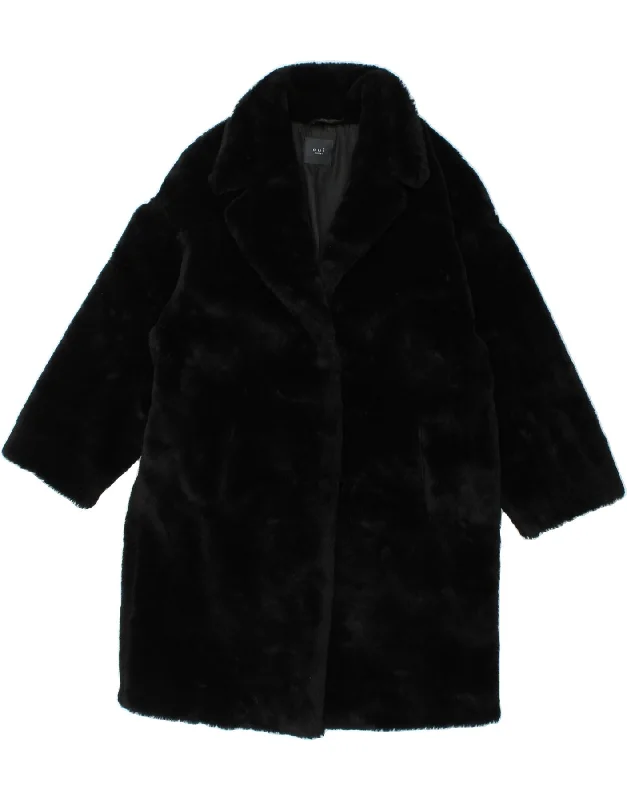 VINTAGE Womens Faux Fur Overcoat UK 10 Small  Black Acrylic Vintage-Inspired Wool Coat