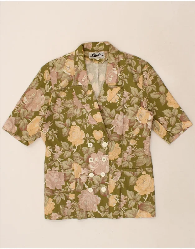 VINTAGE Womens Short Sleeve Blazer Jacket EU 40 Medium Green Floral Nylon Jacket Polyester Jacket Spandex Jacket VINTAGE Womens Short Sleeve Blazer Jacket EU 40 Medium Green Floral Nylon Jacket Polyester Jacket Spandex Jacket