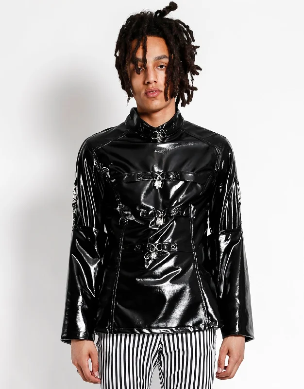 PVC VINYL BONDAGE LOCK JACKET Collared Jacket Crew Neck Jacket Turtle Neck Jacket