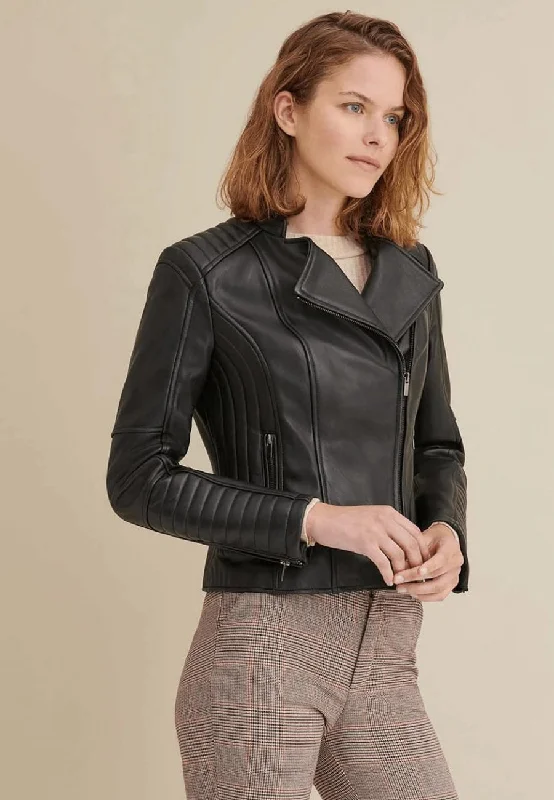 Women's Black Leather Biker Jacket Knit Jacket Woven Jacket Fleece Jacket