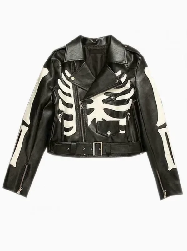 Women's Black Skeleton Leather Biker Jacket Notch Collar Jacket Peter Pan Collar Jacket Cowl Neck Jacket Women's Black Skeleton Leather Biker Jacket Notch Collar Jacket Peter Pan Collar Jacket Cowl Neck Jacket