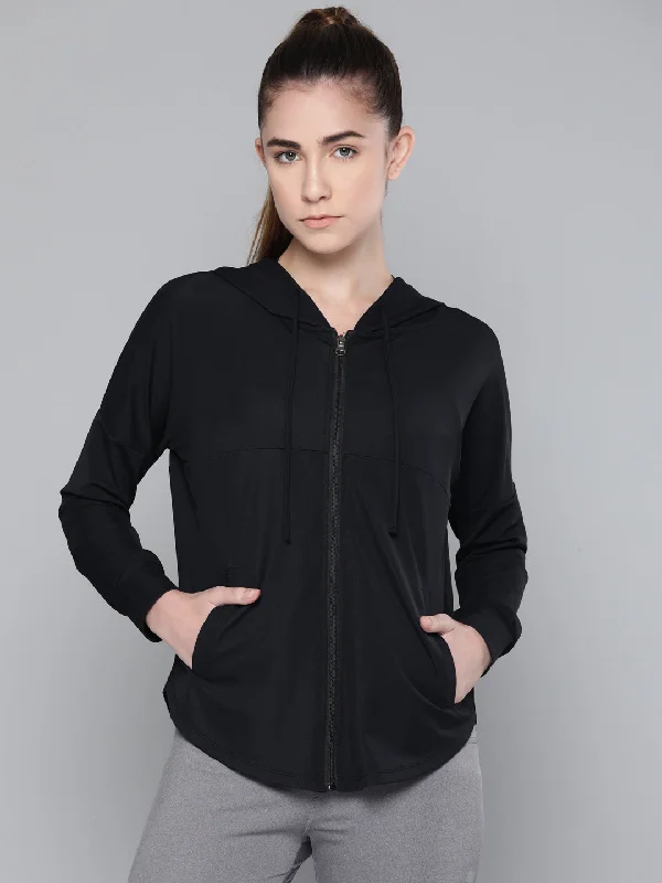 Women's Black Solid Lightweight Hooded Training Jacket Toggled Jacket Drawstring Jacket Belted Jacket Women's Black Solid Lightweight Hooded Training Jacket Toggled Jacket Drawstring Jacket Belted Jacket