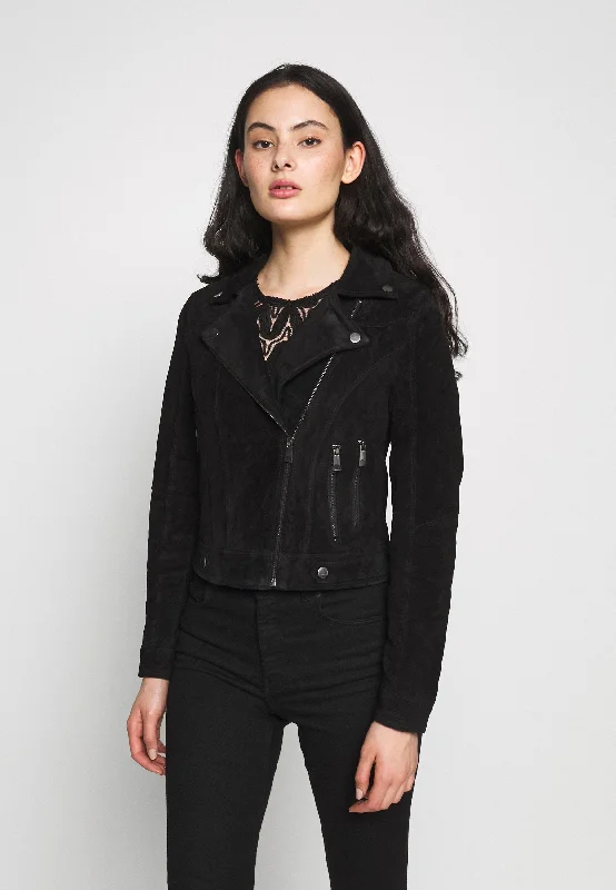 Women's Black Suede Leather Biker Jacket Denim Jacket Leather Jacket Suede Jacket