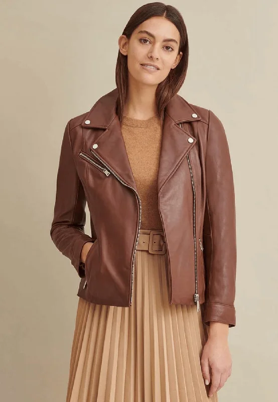 Women's Brown Leather Biker Jacket V-Neck Jacket Boat Neck Jacket Square Neck Jacket Women's Brown Leather Biker Jacket V-Neck Jacket Boat Neck Jacket Square Neck Jacket